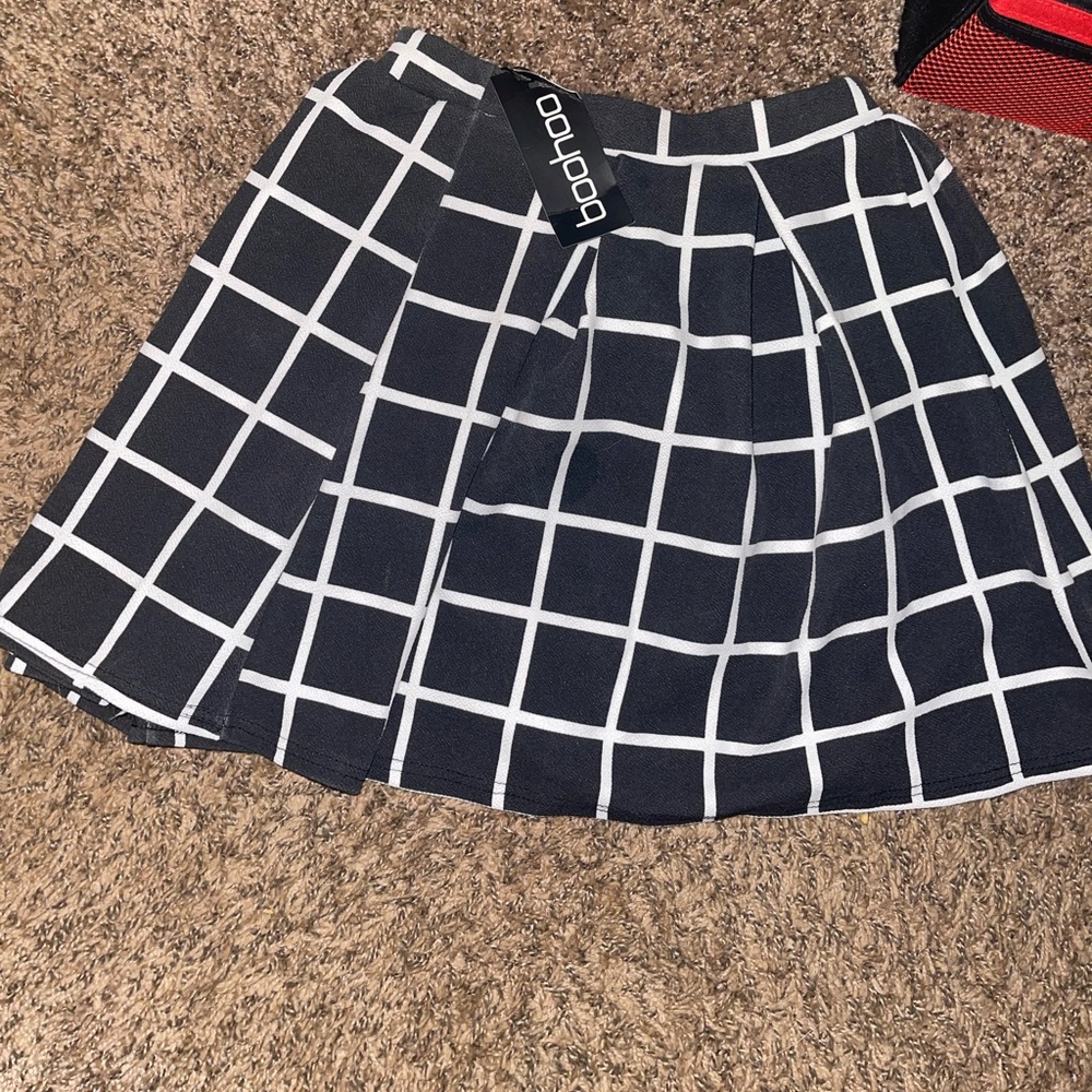 Petite checked box pleated skater skirt